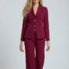 Lüks Bordo Kumaş Blazer Ceket ve Geniş Paça Pantolon Takım | Butik Kadın Giyim