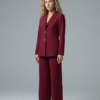 Lüks Bordo Kumaş Blazer Ceket ve Geniş Paça Pantolon Takım | Butik Kadın Giyim