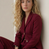 Lüks Bordo Kumaş Blazer Ceket ve Geniş Paça Pantolon Takım | Butik Kadın Giyim
