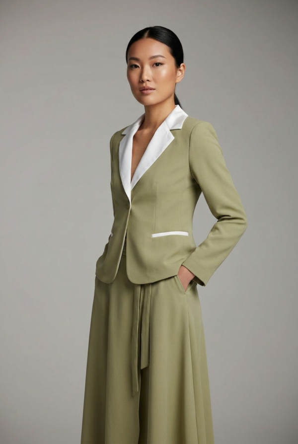 1781688965980-1m3zhh4.png Keten Haki Blazer Ceket ve Asimetrik Etek Takımı