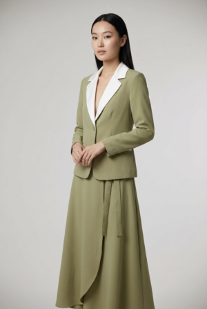1781688979966-u3xke8e.png Keten Haki Blazer Ceket ve Asimetrik Etek Takımı