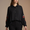 1781729532739-t61wnk5.png Lüks Viskon Kumaş Nakış Detaylı Siyah Kadın Gömlek | Butik Özel Koleksiyon