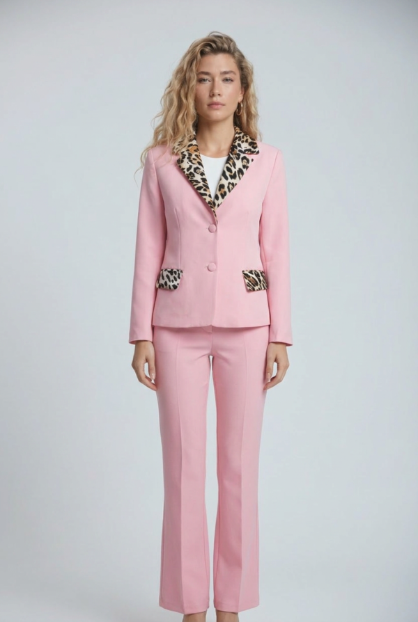 1781730516490-2dfcdfu.png Pembe Kumaş Leopar Detay Takım | Blazer ve Flared Pantolon