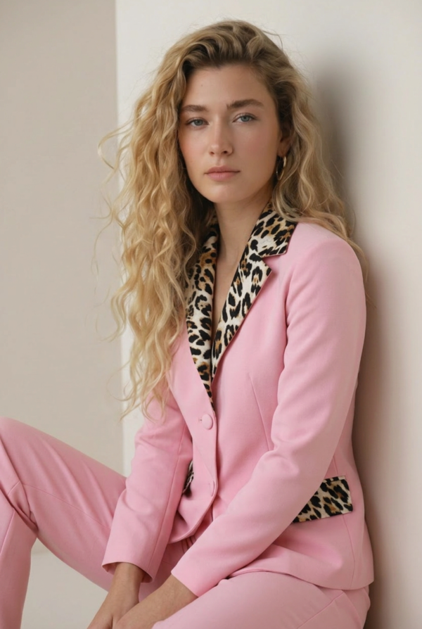 1781730527815-zkblgff.png Pembe Kumaş Leopar Detay Takım | Blazer ve Flared Pantolon
