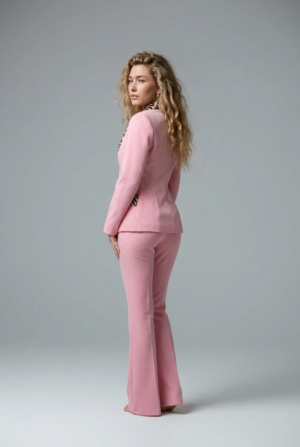 1781730530019-cg6uulh.png Pembe Kumaş Leopar Detay Takım | Blazer ve Flared Pantolon