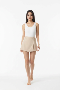 Modern Kesim Bej Kruvaze Skort